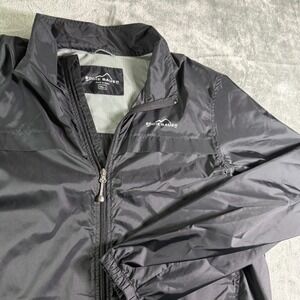 Eddie Bauer Windbreaker Rain Jacket Lightweight Packable Black Tall‎ L